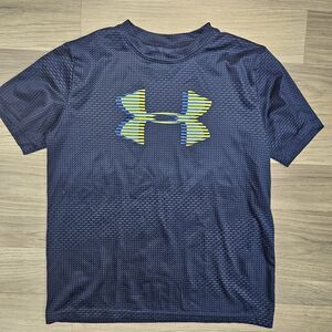 UNDER ARMOUR Boys Blue Neon Yellow Activewear Heat Gear Shirt Large
